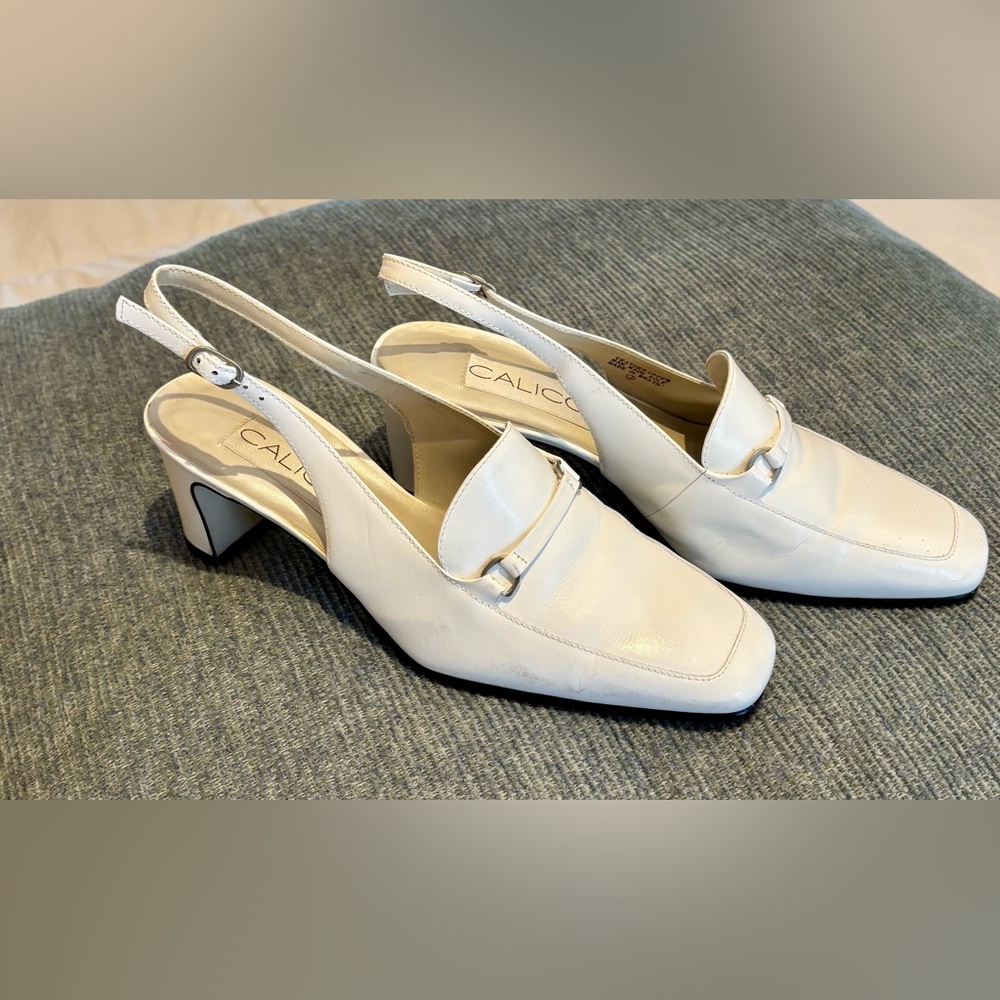 White Slingback Low-heeled, leather. Size 6.5